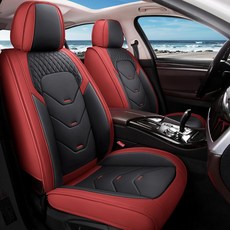 오토이즈 카시트 커버 풀세트 나파 가죽 시트 5인승 방수 및 통기성 자동차 쿠션 프로텍터 차량용 세단 트럭 SUV 밴 빨간색, Black & Red