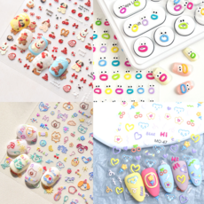 네일스티커 5D 네일아트 리본 나비 하트 데코 스티커 6종 세트, 1개, 큐티스티커 6종