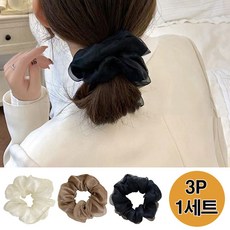 여성 쉬폰 오간자 시스루 펄베일 곱창 머리끈 헤어밴드 [3종세트]