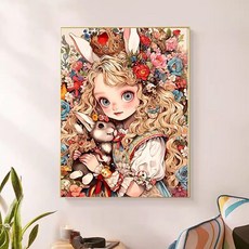 보석십자수 액자형 이상한 나라의 앨리스 동화 토끼 비즈 구슬 금색액자 포함 세트, 50x70cm, 1개