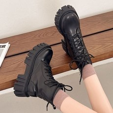 지퍼 통굽 레이스업 레더 여성 빅사이즈 워커
