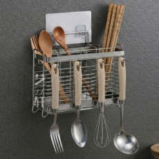 리즈앤모어 물빠짐 수저통 3구 스텐 주방 국자통, 1개, 실버