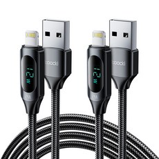 Toocki PD 20W 디스플레이 라이트닝 A타입 8핀 고속충전 케이블 아이폰 충전기 케이블, 블랙, 2개, 2m