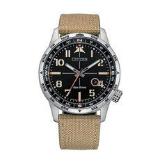 Citizen 남성용 Eco-Drive 위켄더 아비온 필드 시계 카키 나일론 스트랩 및 블랙 스트랩 시계 137608