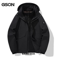 休閒抓絨可拆內膽大碼保暖防水衝鋒外套，機能釣魚服情侶款, 黑色 【三合一含內膽】,M 100-115斤