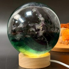 大粉螢石球 15.5cm 羽毛體 彩虹光 山形千層, 1個