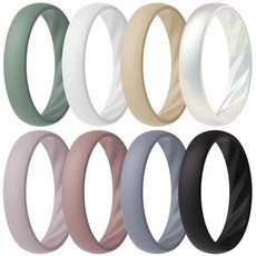 ThunderFit 여성용 실리콘 링 웨딩 밴드 우아한 웨이브 그루브 너비 4mm 두께 1.6mm 통기성 고무 약혼 반지 8팩 8.5-9(18.90mm) 실리콘