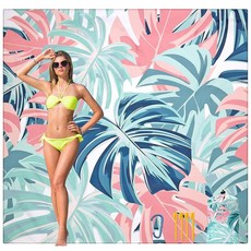 HIHOHO 해변 담요 방수 모래 방지 매트 1-8세 성인용 빠른 건조 내구성 있는 야외 피크닉 매트 축제 여행 캠핑 하이킹용 기울기-BL & W 200.9cm x 2, 6'11" x 6'7", 플라밍고-손바닥