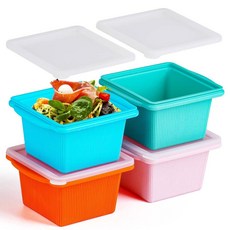 실리콘 수프 냉동고 몰드용 뚜껑이 있는 4팩 트레이 개별 2컵 포함 아이스 큐브 냉동 국물 소스 보관 남은 음식 누출 방지 쉬운 분리 식기세척기 사용 가능 23668, 멀티컬러