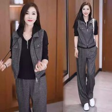 【氣質減齡三件套】女裝套裝 衛衣套裝 運動套裝 休閒套裝 闊腿褲套裝 連帽衛衣 馬甲 闊腿褲 原版面料 秋季新款 時尚通勤穿搭