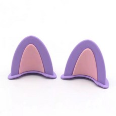 헬멧 고양이귀 장식 하이바 모자 라이더 자전거, 상세페이지 참고, 투톤-보라/핑크