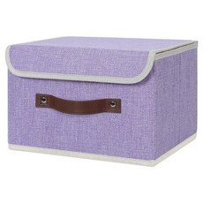 ANMINY 뚜껑이 있는 보관 상자 세탁 가능한 장식 보관함 바구니 PU 가죽 손잡이 접이식 리넨 원단 보관 큐브 용기 가정용 옷장 정리용 - 그린 화이트 라지 사이, 퍼플