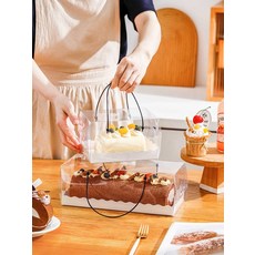 포장 상자 롤케이크 파운드케익 박스 끈 블랙 로프 16 . 5cm 투명 소형 케이크 10개 세트, 퓨어화이트 16x9x9 창문 케이크 롤