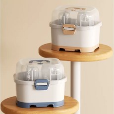 奶瓶收納箱 PP全新料奶瓶收納盒 奶瓶晾乾架 碗筷瀝水籃 外出手提奶瓶箱 奶瓶置物箱 多功能玩具收納盒, 馬卡龍外出款,新色藍白,贈支架6支,收納筒, 1套組