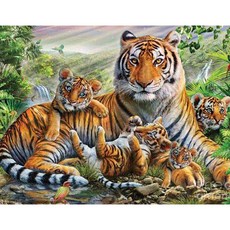 엠제이에스 명화그리기 50x40cm (캔버스형) DIY 유화 세트, KK24 - 호랑이가족, 1개