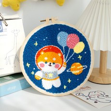 보람창고 100종 펀치 니들 자수 패키지 취미 세트+펀치니들바늘+부자재 모두포함, 133.스페이스풍선시바, 1개