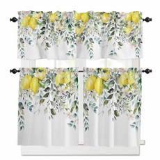 봄 여름 커튼 밸런스 창문 봉 포켓 장식 창문 장식 빈티지 농가 유칼립투스 잎 꽃 블루 밸런스 커튼 주방 밸런스 거실 침실용 106.7cm x 45.7cm(42 x 18인치)