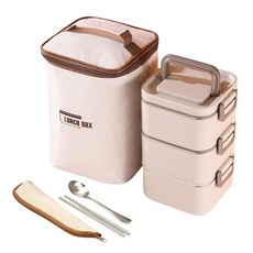 밀다 사각 스텐 도시락통 전용가방 세트, 1개, 베이지 3단