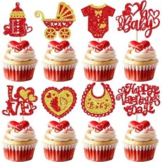 24개입 해피 발렌타인데이 컵케이크 토퍼 글리터 레드 스위트 러브 허니 하트 키스 XoXo 컵케이크 픽 발렌타인데이 기념일 결혼식 생일 파티 케이크 장식 용품, 24개입 해피 발렌타인데이 컵케이크 토퍼, 글리터 레드