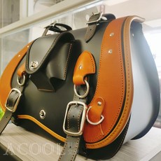 【ACOOL鞋庫文創】邊包 馬鞍包 哈雷包 桶包 側包 皮革 高品質, B款黑+棕,一對(左右各一)