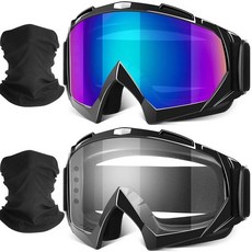 YENPK 오토바이 고글 2팩 더트 바이크 고글 ATV 오프로드 라이딩 모토크로스 보호 UTV 헬멧 안경 2팩 목 통기성 반다나 마스크 성인 청소년 아동용 (색상+투명), 투명+색상