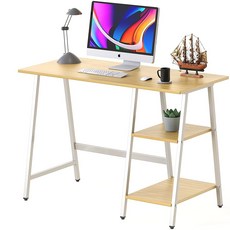 SHW 109CM(43인치) 홈 오피스 트레슬 컴퓨터 에스프레소 보관 책상 선반 오픈, 43D x 20W x 30H Inch, 오크.