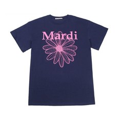 Mardi Mercredi 中性款花朵短袖T恤, 海軍藍 + 粉色