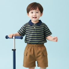 몽실이 네이비 스트라이프 반팔 상하복