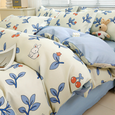 植物羊絨 田園風 床上用品四件套, 花園小兔, 0.9/1.2m床單三件套（被套150*200cm/床單1