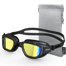 Whale 편광 수영 고글 GE 김 서림 방지 자외선 차단 누출 방지 수영장 고글 남성 여성 및 청소년용 (클래식 블랙 앤 화이트 + 글래머 실버 코팅), Dark Shadow + Cool Gold Coatin