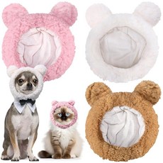 Geyoga 고양이를 위한 귀여운 코스튬 모자 3개 귀가 달린 따뜻한 곰 모자 조절 가능한 부드러운 반려동물 헤드웨어 고양이 소형견 코스튬 파티 추운 날씨용 의류(라지), Geyoga 고양이를 위한 귀여운 코스튬 모자 3개,