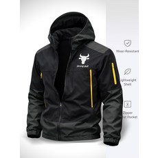 Strong Bull 高街休閒百搭運動戶外單沖防水連帽拼色長款運動夾克, XL码 建议体重（62.5-70公斤）, 瓦片色