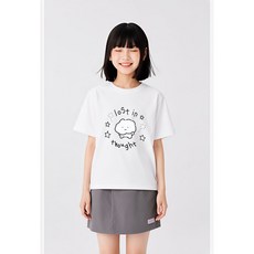 FONOW 여름 아동용 면 프린트 반팔 티 초중생 심플 라인 캐릭터 귀여운 라운드 통기성 티셔츠