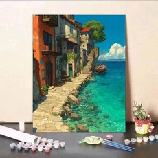 DIY 유화 풍경화 마음 치유 스트레스 해소 그림, Z-881 아름다운 마을, 30x40cm캔버스붓과물감만포함벽걸이용아님, 단품