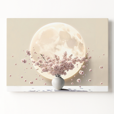 복들어오는 만월 달항아리 가로 그림 벚꽃 힐링 인테리어 액자 풍수 거실 현관 두꺼비집가리개 집들이 개업 선물, 만월 달항아리 가로형