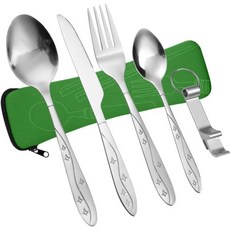 비클룬 캠핑 커틀러리 6개 세트 스테인리스 스틸 여행용 캠핑용 포크 숟가락 병따개 및 가방 여행 피크닉용 그린 스타, 녹색 별