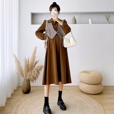 수유복 가을 분위기 감령 체크 베스트 스위트 감령 투피스