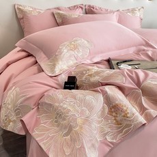 長絨棉刺繡四件套組 - 雙人加大 冬季保暖印花床包組, 繁花似錦-淺豆沙,150公分牀單款四件套