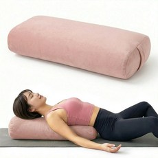 원형 쿠션 벨벳 요가 볼스터 베개 휴대용 손잡이 회복 명상 자세 보조, 핑크