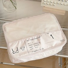 일러스트 여행용 파우치 가방 보조 캐리어 숫자 화장품 그림 세트 6종, E. 여행용 캐리어 정리 파우치연분홍 1호