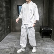 【龍紋暗紋】漢服男裝 中國風套裝 漢服開衫 男裝套裝 夏季薄款 刺繡國潮 寬鬆透氣 日常穿搭 節日禮服