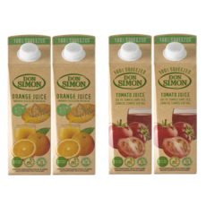 돈시몬 100% 착즙주스 오렌지1L 2 + 토마토1L 2, 4개, 1L