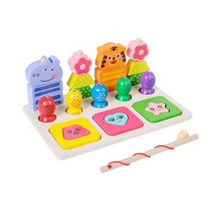 Sjxzfmm 만 3세용 나무 몬테소리 장난감 모양 분류 쌓기 게임 낚시 게임 유치원 학습 교육용 장난감 남아 여아 유아용 (동물), 동물