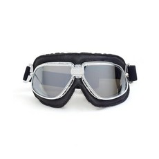 CRG Sports 오토바이 고글 에비에이터 파일럿 스타일 크루저 스쿠터 모토크로스 고글 남성 여성 성인용, 실버 렌즈 실버 프레임