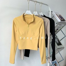 瑜伽服長袖T恤女立領半拉鍊設計修身顯瘦運動跑步健身訓練短上衣