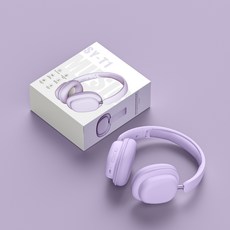 QICHU 스테레오 블루투스 헤드셋 5.3 유무선 헤드폰 노이즈캔슬링 HI-FI 스테레오, 퍼플