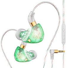 3미터 트윙클 글리터 투명 인이어 유선 이어폰, 그린, 3.5mm