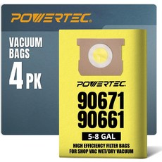 POWERTEC 9066 9067 샵 진공 백 4PK 타입 E 906600 H 906700 VF2004 필터 58갤런 교체 액세서리 75077V, 10-14 Gal (6pcs)