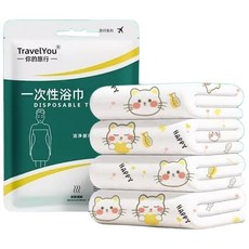 TravelYou 貓咪印花款加厚免洗浴巾 一次性浴巾 旅行便攜 柔軟親膚, 貓咪印花, 1個