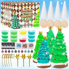 Sitsink DIY 크리스마스 트리 공예 키트 - 장식이 있는 미리 만들어진 콘 4개 공기 건조 점토로 나만의 축제 크리스마스 트리 장식품 만들기, christmas tree